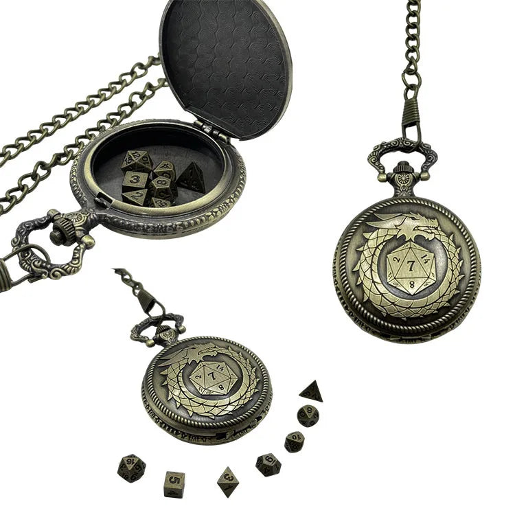 Mini DND Dice Set with Pocket Watch – A Treasure for Epic Adventures!