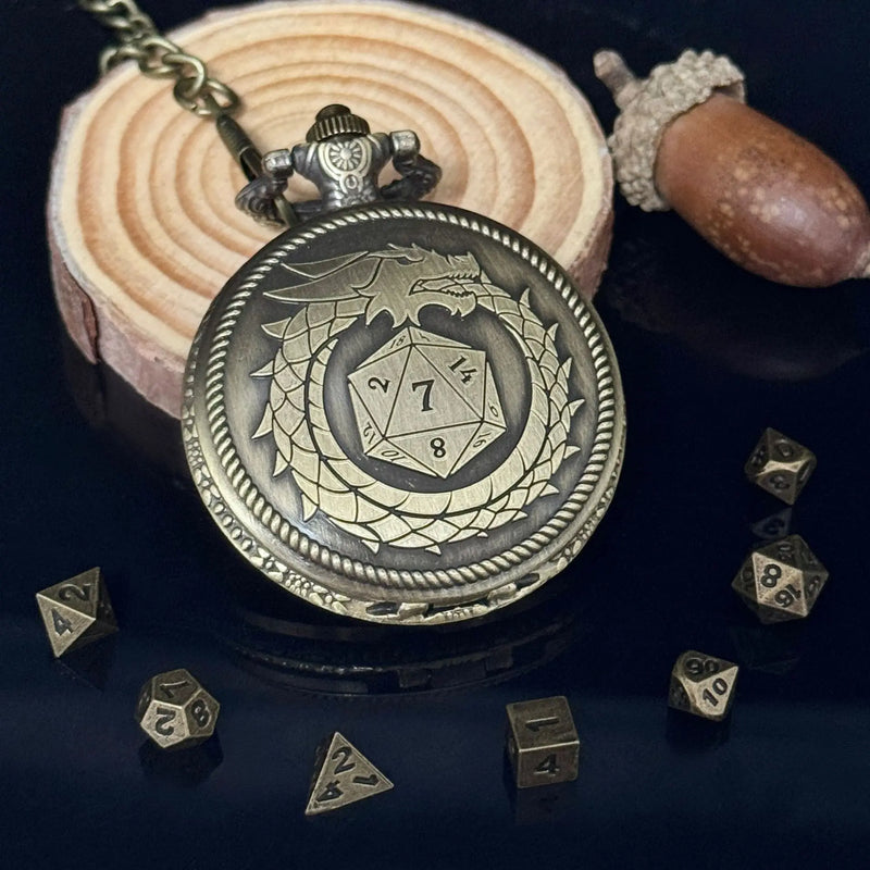 Mini DND Dice Set with Pocket Watch – A Treasure for Epic Adventures!