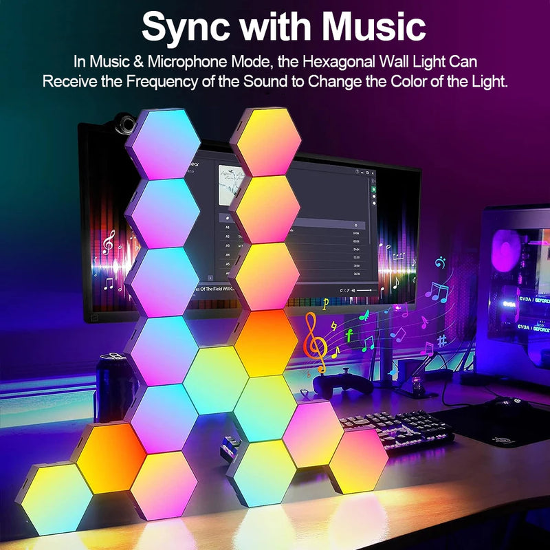 Gaming setup with the RGB smart hexagonal wall light!