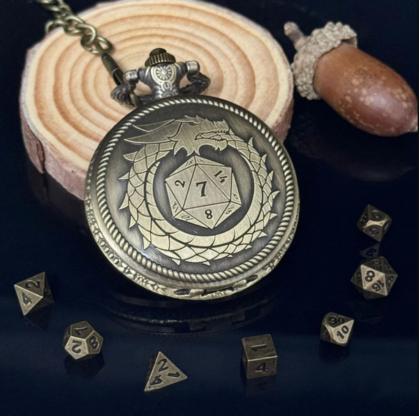 Mini DND Dice Set with Pocket Watch – A Treasure for Epic Adventures!